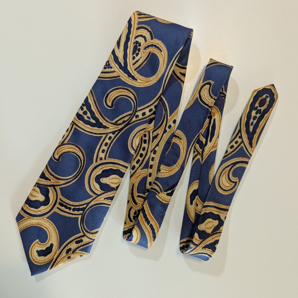 Vintage Polo Ralph Lauren Baroque Print Blue and Gold Necktie - Made in Canada